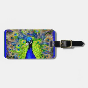 Etiqueta Para Maletas Diseño azul de las plumas del pavo real