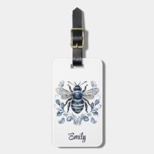 Etiqueta Para Maletas Diseño de abejas de estilo Delft azul y blanco con
