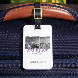 Etiqueta Para Maletas Diseño de Bangkok Skyline Vintage BKK Retro Tailan