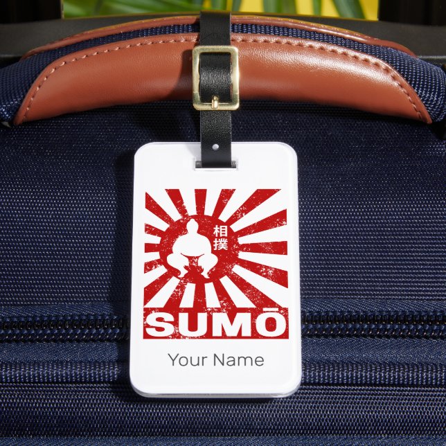 Etiqueta Para Maletas Diseño de cosecha japonesa de sumo retro (Anverso In situ 2)
