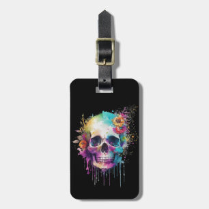 Etiqueta Para Maletas Diseño de cráneo con manchas de colores