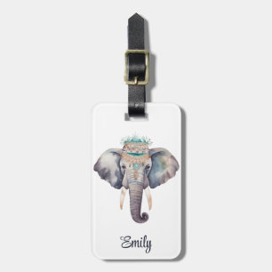 Etiqueta Para Maletas Diseño de elefante hippie cutáneo boho acuático