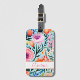 Etiqueta Para Maletas diseño de flores de verano colorido con nombre