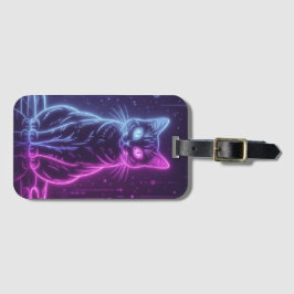 Etiqueta Para Maletas *Diseño de gato neon – Arte felino futurista brill