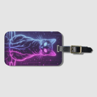 Etiqueta Para Maletas *Diseño de gato neon – Arte felino futurista brill