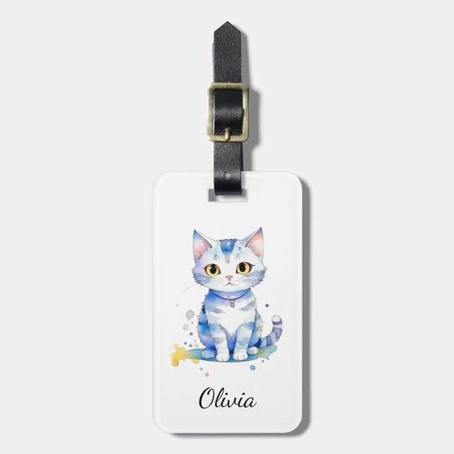 Etiqueta Para Maletas Diseño de gatos de acuarela (gatito) (Frente Vertical)