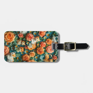 Etiqueta Para Maletas Diseño de gatos y flores