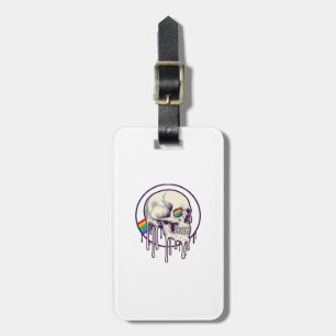 Etiqueta Para Maletas Diseño de grabado vintage de calavera goteando arc