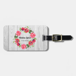 Etiqueta Para Maletas Diseño de la flor de color de agua rojo y rosa