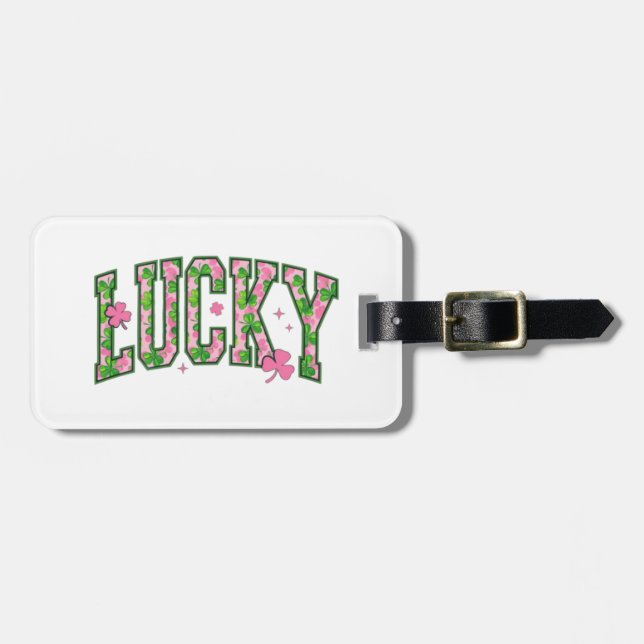 Etiqueta Para Maletas Diseño de Letras de Shamrock Lucky (Frente Horizontal)