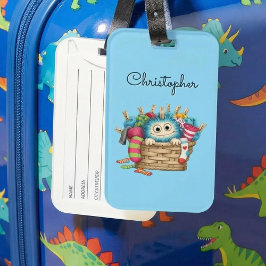 Etiqueta Para Maletas Diseño de monstruo de calcetín esponjoso azul lind