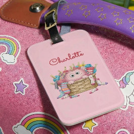 Etiqueta Para Maletas Diseño de monstruo de calcetín esponjoso rosa lind
