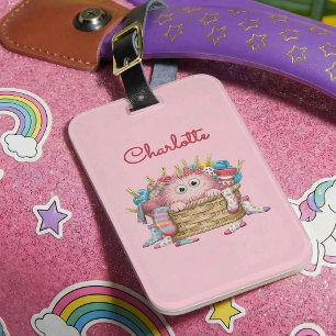 Etiqueta Para Maletas Diseño de monstruo de calcetín esponjoso rosa lind