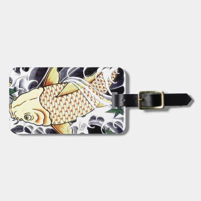 Etiqueta Para Maletas Diseño de pescado japonés tatuado Koi (Frente Horizontal)