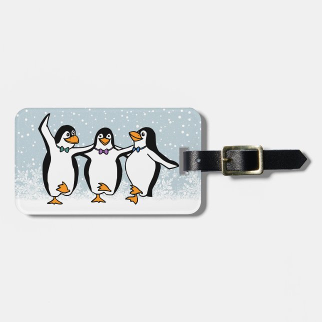 Etiqueta Para Maletas Diseño de pingüinos bailando (Frente Horizontal)