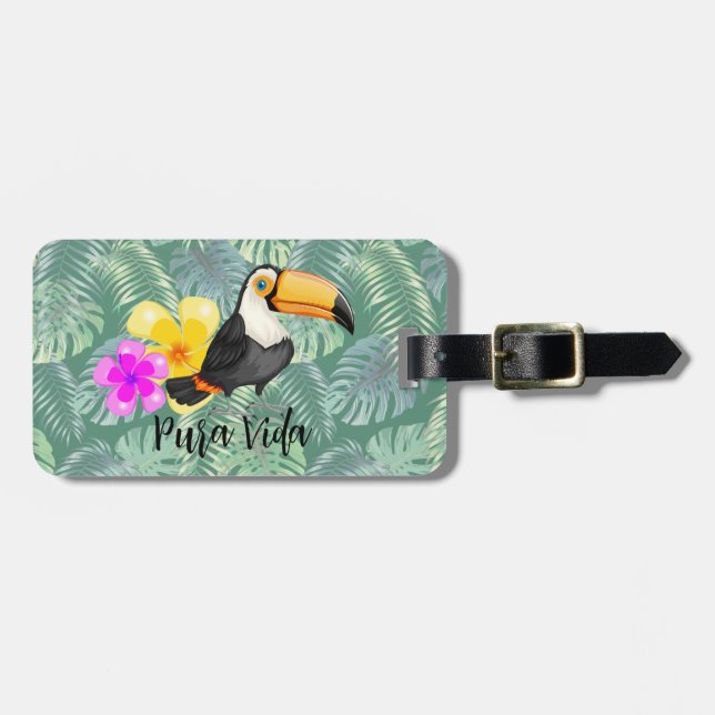 Etiqueta Para Maletas Diseño de Pura Vida Tropical Toucan (Frente Horizontal)