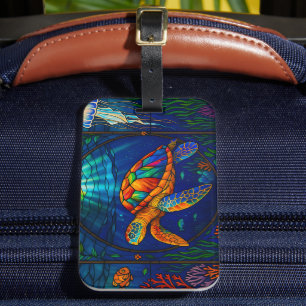 Etiqueta Para Maletas Diseño de tortuga marina de vidrio tintado vibrant