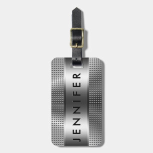 Etiqueta Para Maletas Diseño del patrón de gris plateado metálico en neg