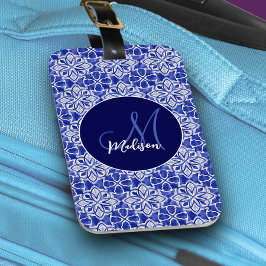 Etiqueta Para Maletas Diseño elegante azul grisáceo inicial monogramado