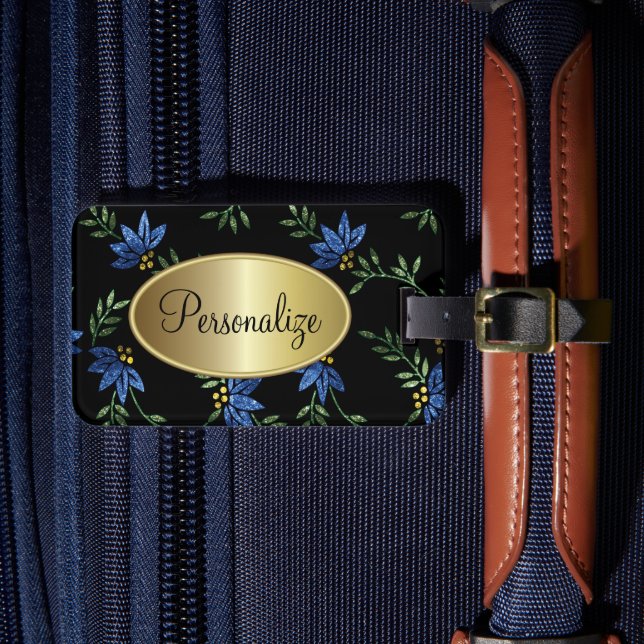 Etiqueta Para Maletas Diseño floral azul victoriano moderno (Anverso In situ 4)