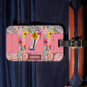 Etiqueta Para Maletas Diseño Floral de Dibujos Animados Nativo Americano