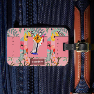Etiqueta Para Maletas Diseño Floral de Dibujos Animados Nativo Americano