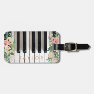Etiqueta Para Maletas diseño floral de piano