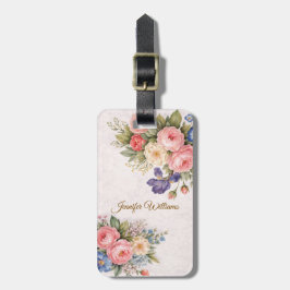 Etiqueta Para Maletas Diseño Floral de Rosa Personalizado Vintage Rústic