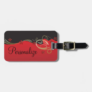 Etiqueta Para Maletas Diseño floral rojo y negro