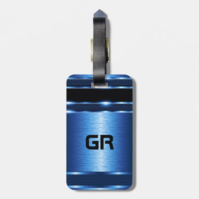 Etiqueta Para Maletas Diseño geométrico moderno de azul metálico (Atrás Vertical)