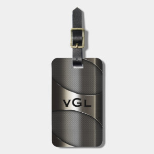 Etiqueta Para Maletas Diseño Geométrico Moderno Metálico Gris brillante