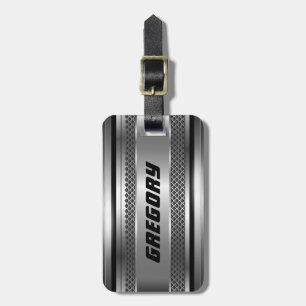 Etiqueta Para Maletas Diseño Monogramado de franjas máculinas Faux Silve