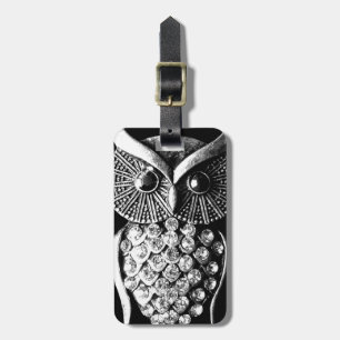Etiqueta Para Maletas Diseño negro glamoroso del búho con los detalles