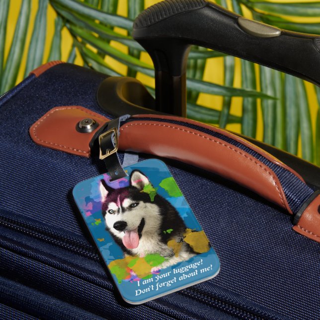 Etiqueta Para Maletas Diseño personalizado "Cute Husky". (Anverso In situ 1)