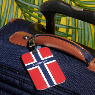 Etiqueta Para Maletas Diseño personalizado de bandera de Noruega con nom