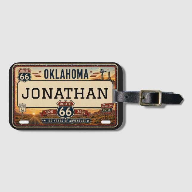 Etiqueta Para Maletas Diseño Personalizado de la Ruta 66 de Oklahoma (Anverso horizontal)