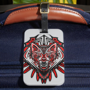 Etiqueta Para Maletas Diseño Totémico Tribal Haida de Lobo