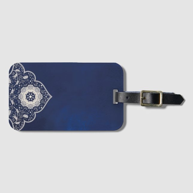 Etiqueta Para Maletas Diseño turco elegante azul (Anverso horizontal)
