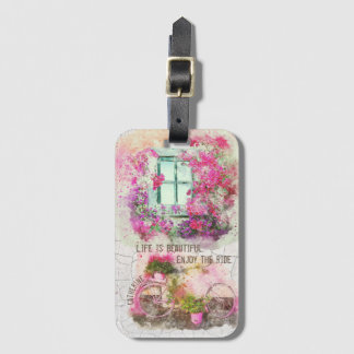 Etiqueta Para Maletas Disfruta Del Paseo | Bicicleta acuarela con flores