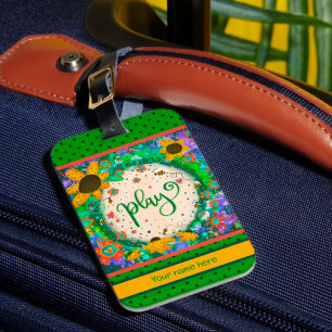 Etiqueta Para Maletas Diversión Jugar nombre personalizado Floral Bumble