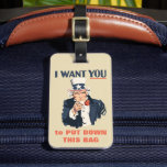 Etiqueta Para Maletas Divertido Tío Sam Personalizado Patriótico Mensaje<br><div class="desc">El tío Sam está aquí para mantener tu equipaje a salvo de las manos. Puede personalizar el texto rojo en la parte delantera de la etiqueta con su propio mensaje. La parte posterior está lista para que añada sus datos de contacto u otro mensaje. Esta etiqueta de equipaje está al...</div>