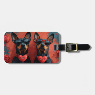 Etiqueta Para Maletas Doberman con Corazón Rosas Día de San Valentín