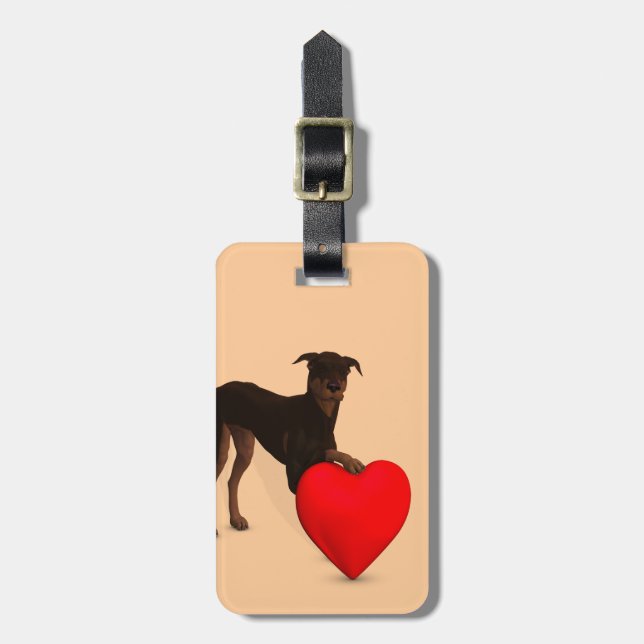 Etiqueta Para Maletas Doberman Pinscher Con Corazón (Frente Vertical)