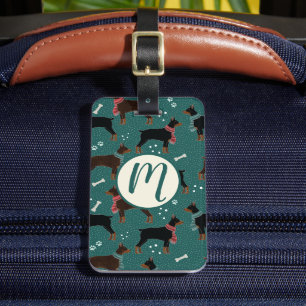 Etiqueta Para Maletas Dobermanes rojos y negros en el patrón invernal de