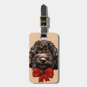 Etiqueta Para Maletas Dog Cute Vintage Puppy Mascota con Bow Rojo