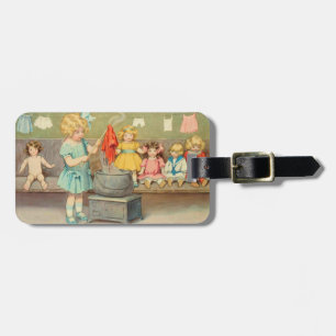 Etiqueta Para Maletas Dolly Laundry Chica Vintage Jugando Muñecas Cute
