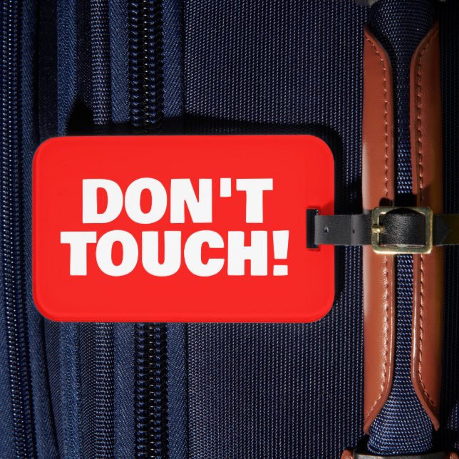 Etiqueta Para Maletas Don't Touch Warning custom red suitcase (Anverso In Situ 4)