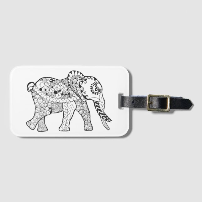 Etiqueta Para Maletas Doodle del elefante (Anverso horizontal)