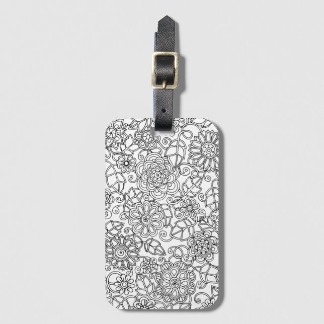 Etiqueta Para Maletas Doodle floral étnico (Anverso vertical)