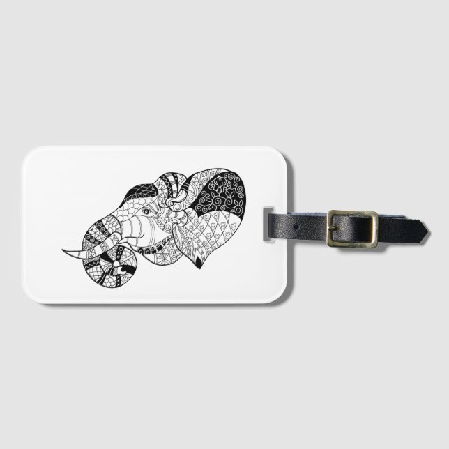 Etiqueta Para Maletas Doodle principal de Zenstyle del elefante (Anverso horizontal)